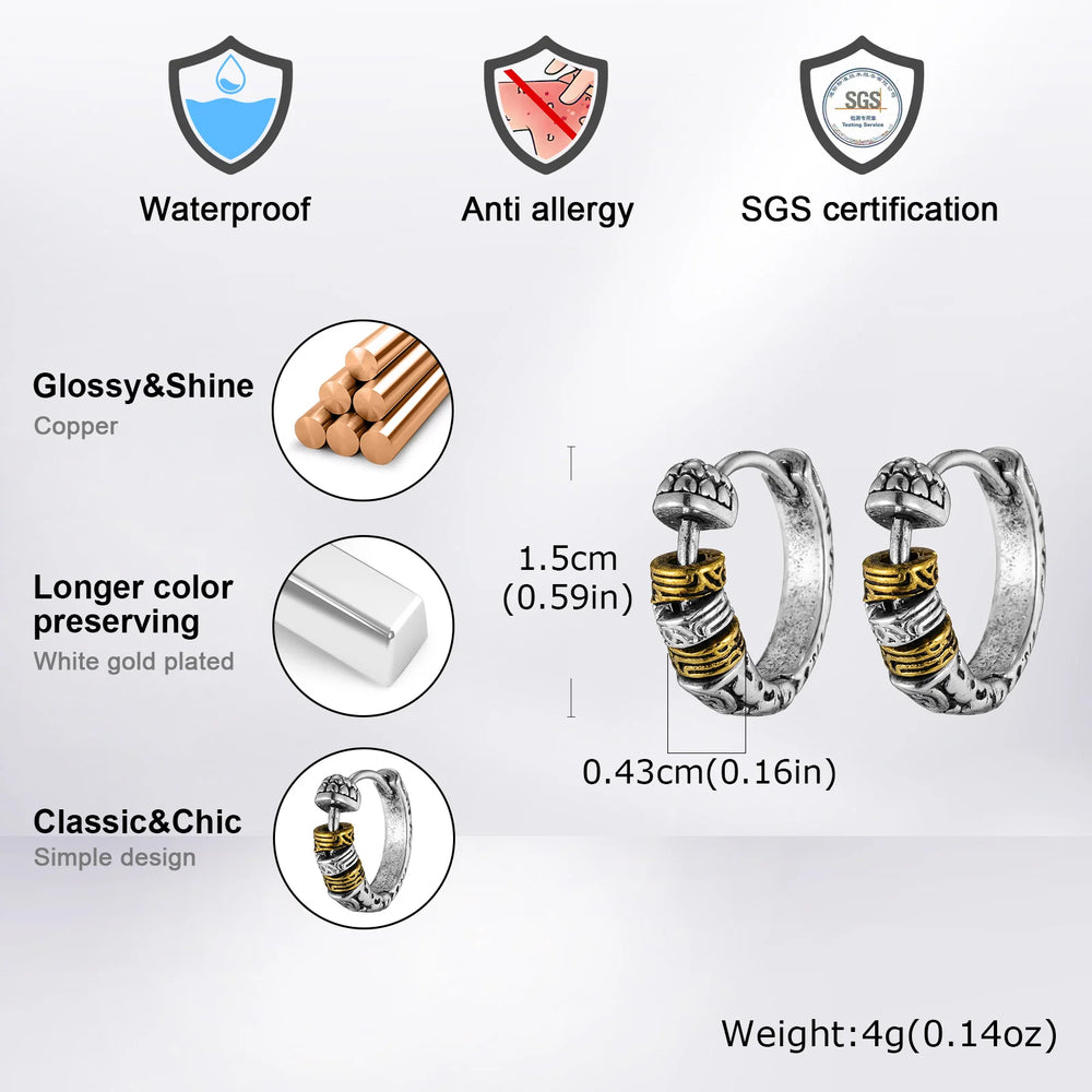Creative Unique Design Textured Metal Chunky Hoop Earrings for Men Fashion Hiphop P additional angle