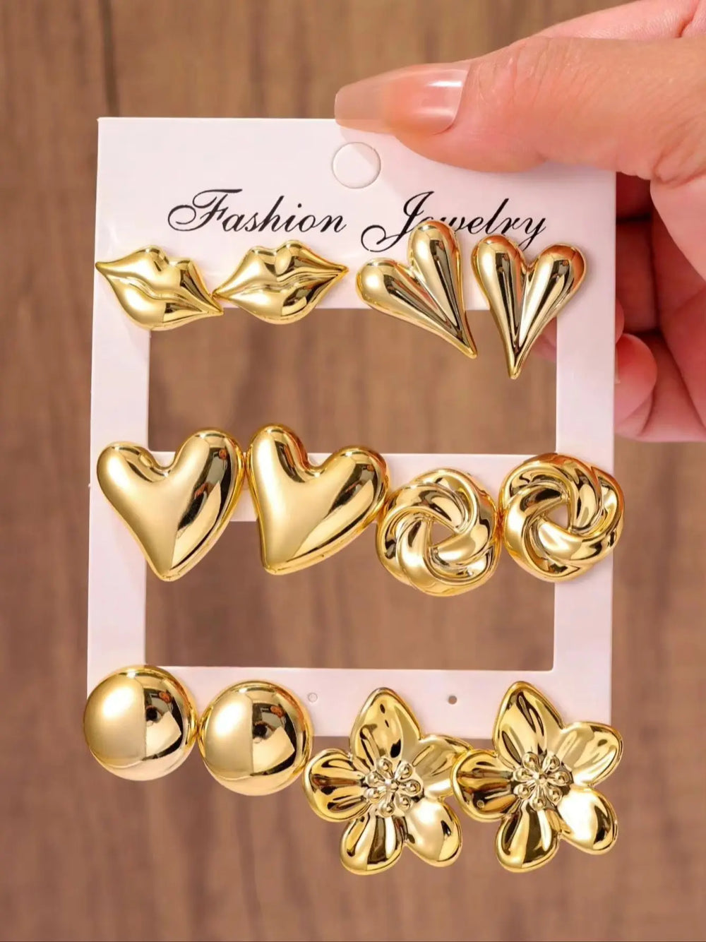 12pcs Fashionable Lightweight CCB Smooth Flower, Bow, Heart Shaped Earring Set, Suitable detail view