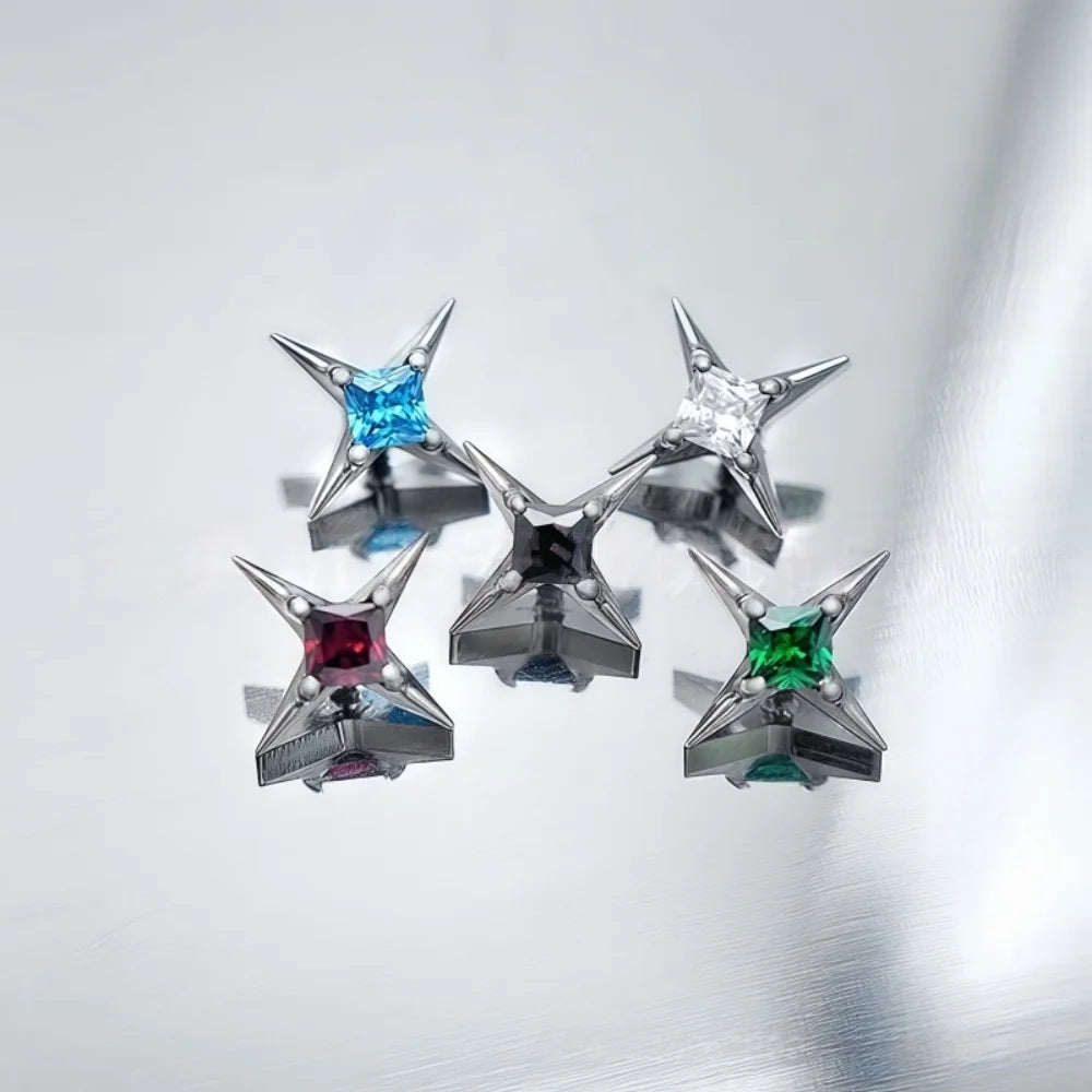 G23 Titanium 16G CZ Square Star Labret Tragus Helix Cartilage Flat Back Earring Nose S close-up view