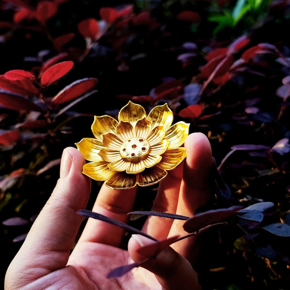 Porous Lotus Zen Line Incense Holder | Retro Metal Sandalwood Burner Tray alternate view