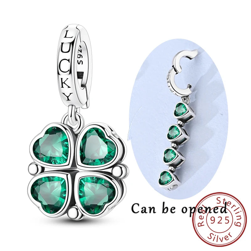 925 Sterling Silver Pendant Charms Beads Green Four-leaf Clover Love Family Tree Ch additional angle