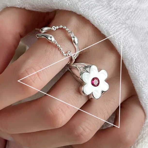 VENTFILLE 925 Sterling Silber Blumenring | Hohl Retro Schmuck für Damen