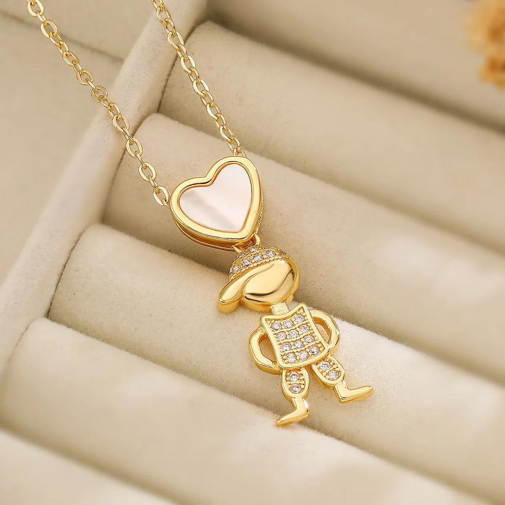 Luxury Gold-Plated Heart-Shaped Pendant Necklace for Boys And Girls Korean Trend Nich lifestyle view