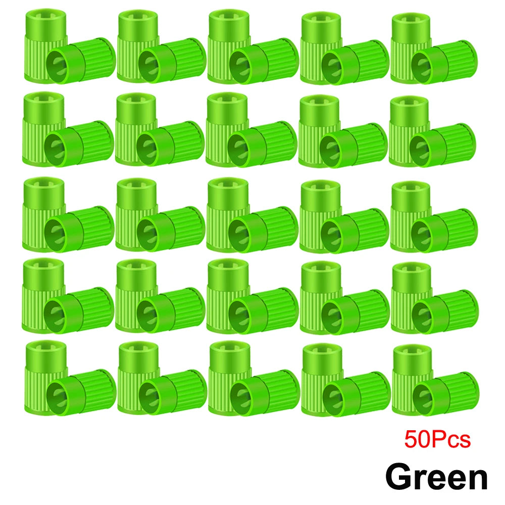 Plastic Tire Valve Caps Built-in Valve Core Remover Tool Universal Stem Covers for Car close-up view