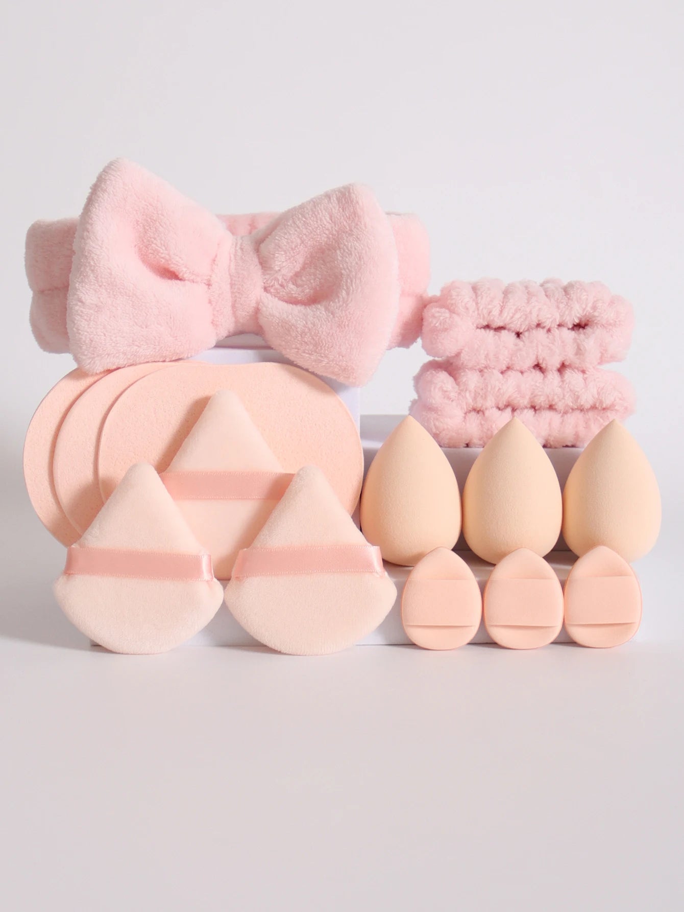 15Pcs Multi-Colored Fluffy Headband and Makeup Sponge Set | Sweet Style Beauty Kit alternate view