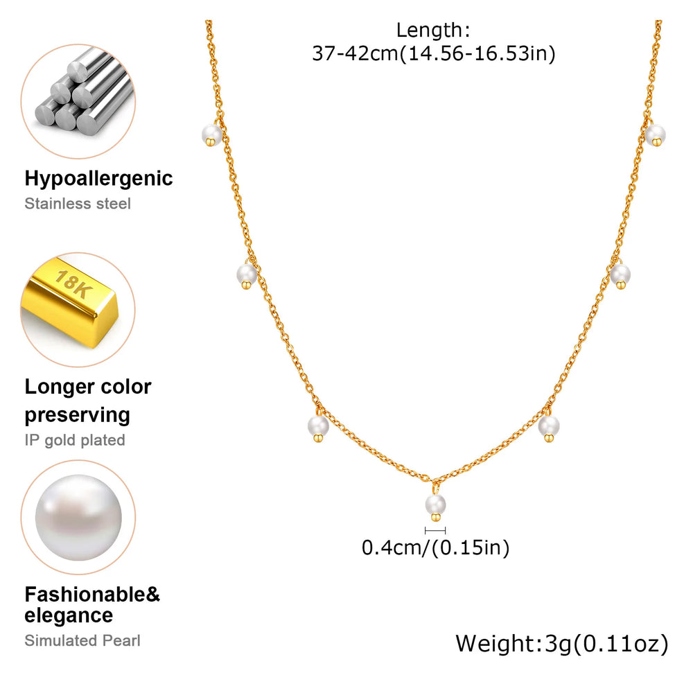 Pearl Choker Necklace for Women, 18K Gold Plated Stainless Steel Chain Necklace Adjus alternate view