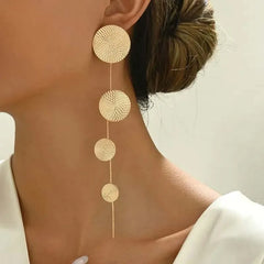 Vintage Metal Round Long Tassel Drop Earrings for Women Exaggerated Black Geometric C alternate view