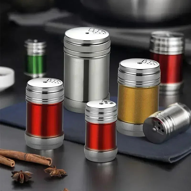 Stainless Steel Spice Jar | Rotating Cover Salt and Pepper Shaker for Barbecue and Ki lifestyle view