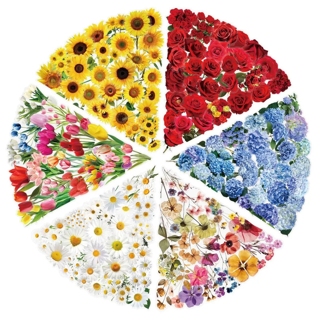 50 Transparent Flower Stickers | PET Decorative Craft Set for Journals and Notebooks alternate view