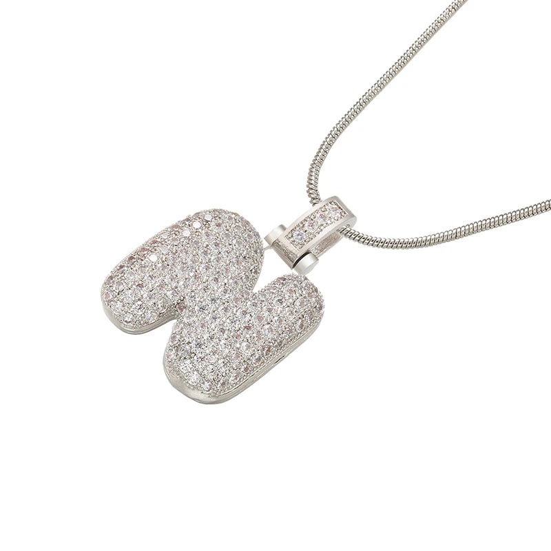 Silver Bubble Initial Letter Necklace | Customizable 26 Letters Pendant Jewelry for Wome detail view