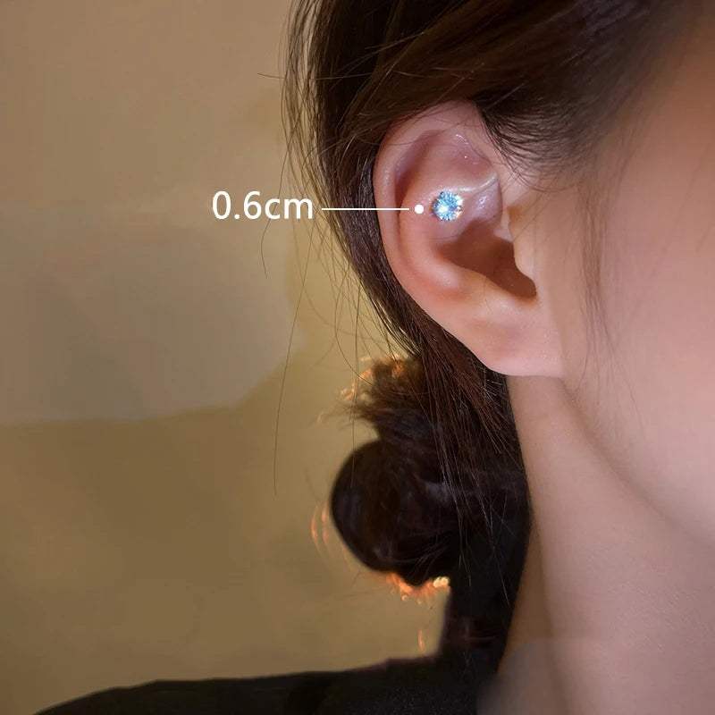 1 Pc Stainless Steel Unisex Women Men Round Crystal Zircon Ear Studs Earrings 4 Prong Tr detail view