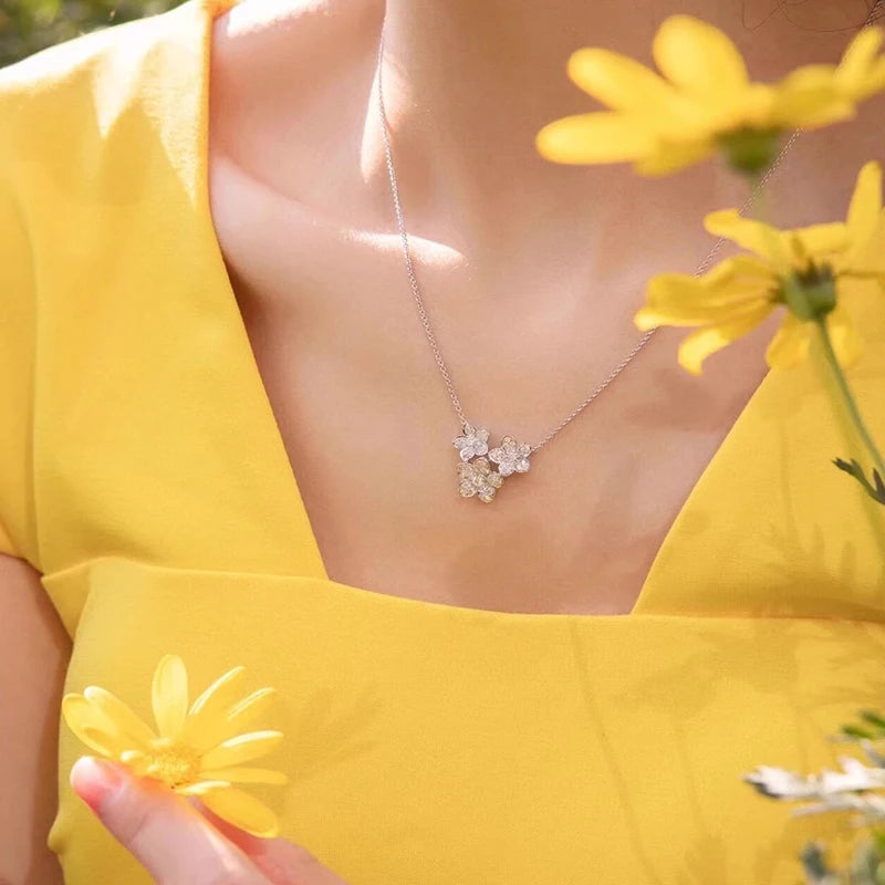 Huitan Shiny Flowers Design Pendant Necklace with Cubic Zirconia Graceful Trendy Ac additional angle