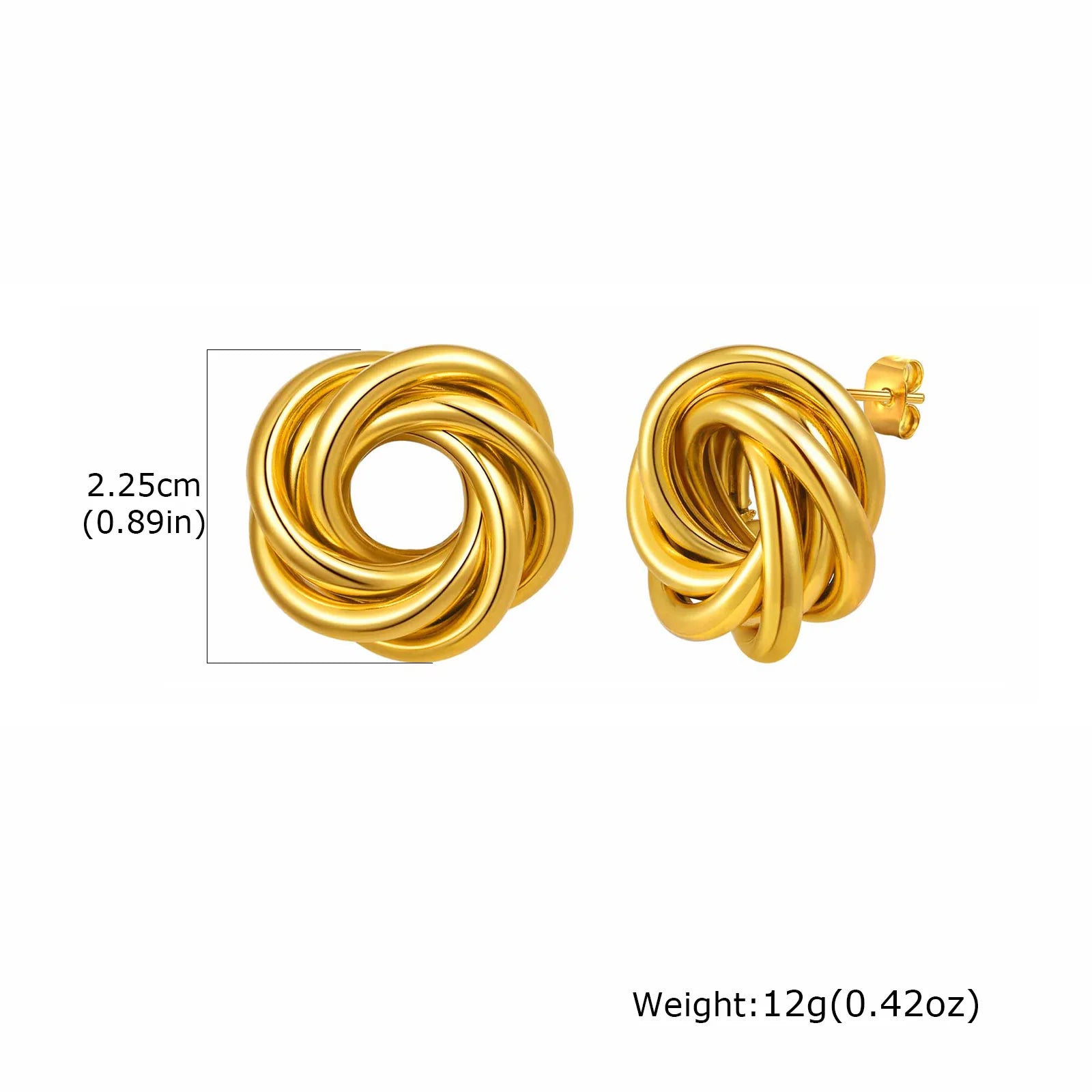 18K Gold Twist Knot Stud Earrings | Geometric Textured Screw-Back Earrings for Women alternate view