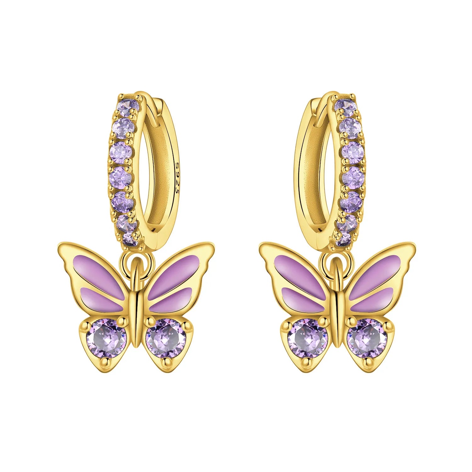 PANPOKI Original 925 Sterling Silver Double Butterfly Insect Earrings Women Hoop Ea additional angle