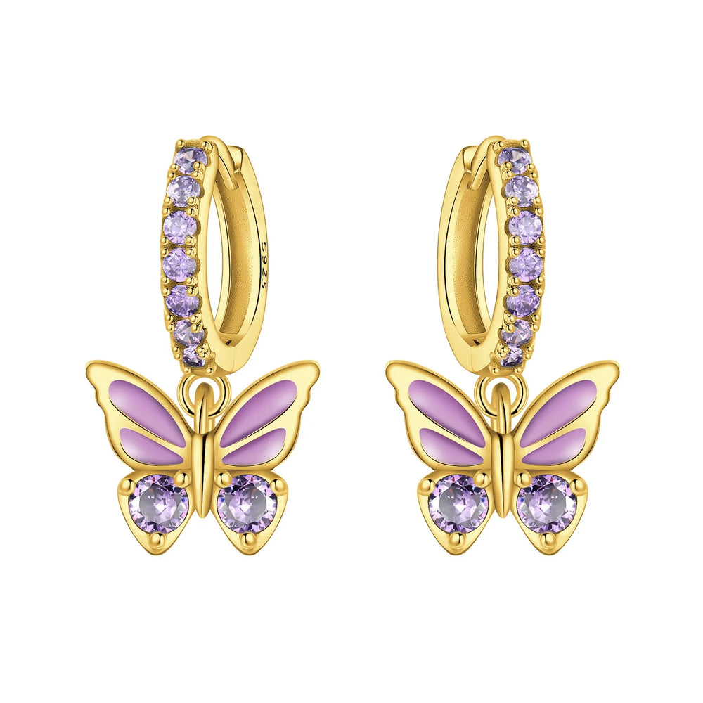 PANPOKI Original 925 Sterling Silver Double Butterfly Insect Earrings Women Hoop Ea additional angle