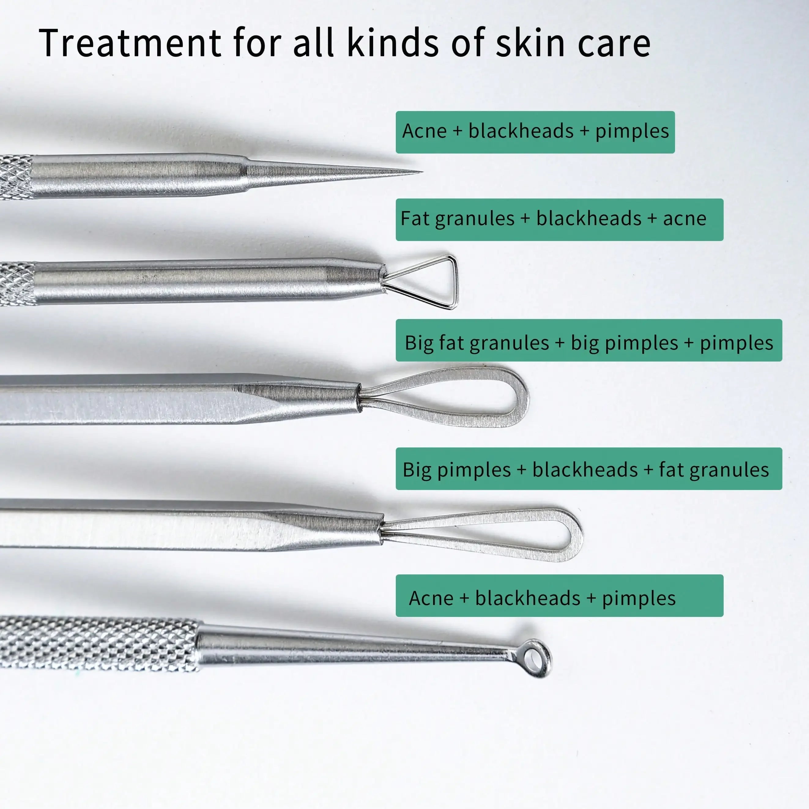 Stainless Steel Blackhead Remover Tool Kit | Professional Facial Cleanser Set with Sto close-up view