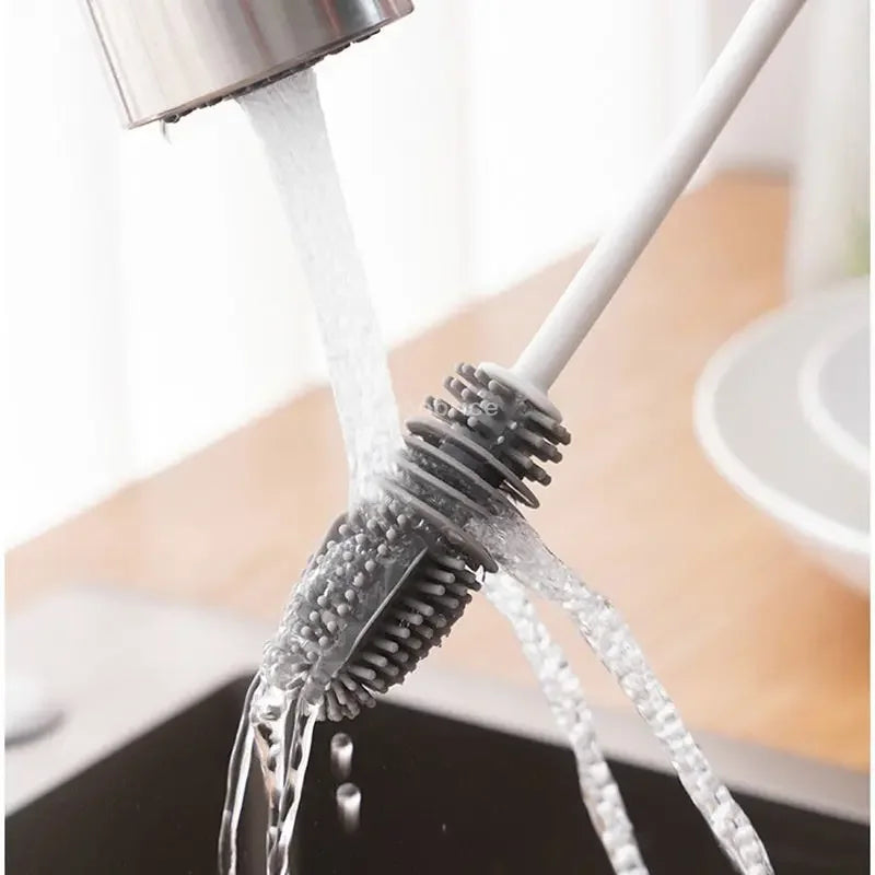 Silicone Milk Bottle Brush Cup Scrubber Glass Cleaner Kitchen Cleaning Tool Long Ha additional angle