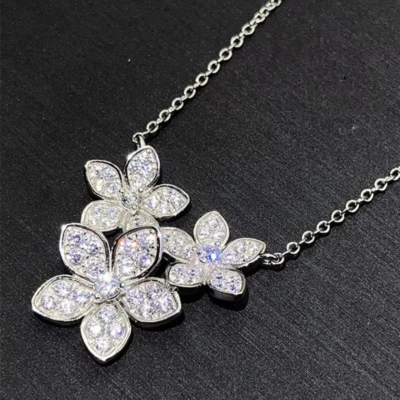 Huitan Shiny Flowers Design Pendant Necklace with Cubic Zirconia Graceful Trendy Acce alternate view