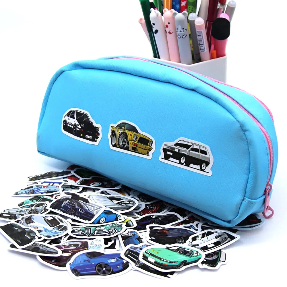 Retrofit Racing Car Graffiti Stickers | Waterproof Decal Set for Laptop, Guitar, Lugg lifestyle view