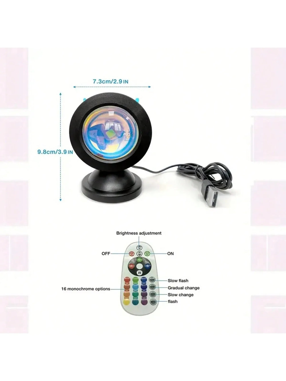 Sunset Projection Lamp with Remote | 16 Color LED Night Light additional angle