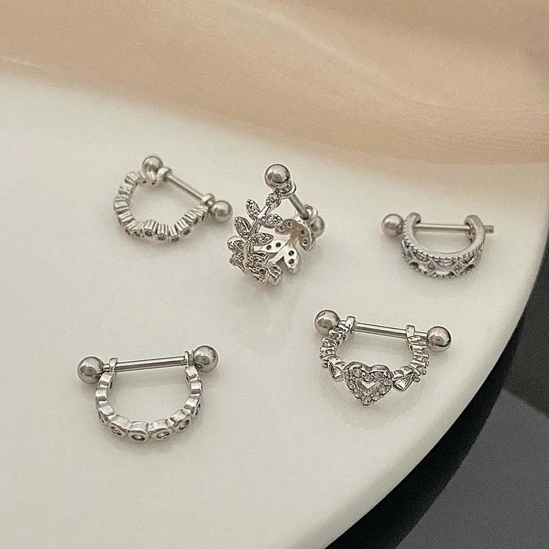New Hollow Heart Ear Bone Nail for Women Girls Stainless Steel Silver Color Zircon Pi lifestyle view