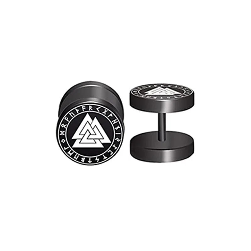 1Pair 18G Viking Rune Round Stud Earrings for Men Women, 316L Stainless Steel Cartilag close-up view