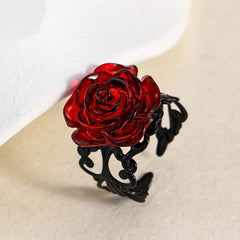Punk Gothic Red Rose Ring Adjustable Hollow Rings for Women Witch Pagan Vintage Creative Halloween C