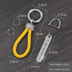 Leather Braided Keychain with Phone Number Card | Anti-Lost Car Key Holder alternate view