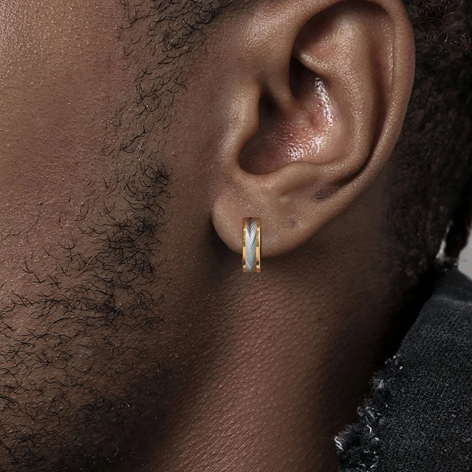 Vnox Stainless Steel Small Hoop Earrings for Men Women | Stylish Two-Tone Metal Huggie close-up view