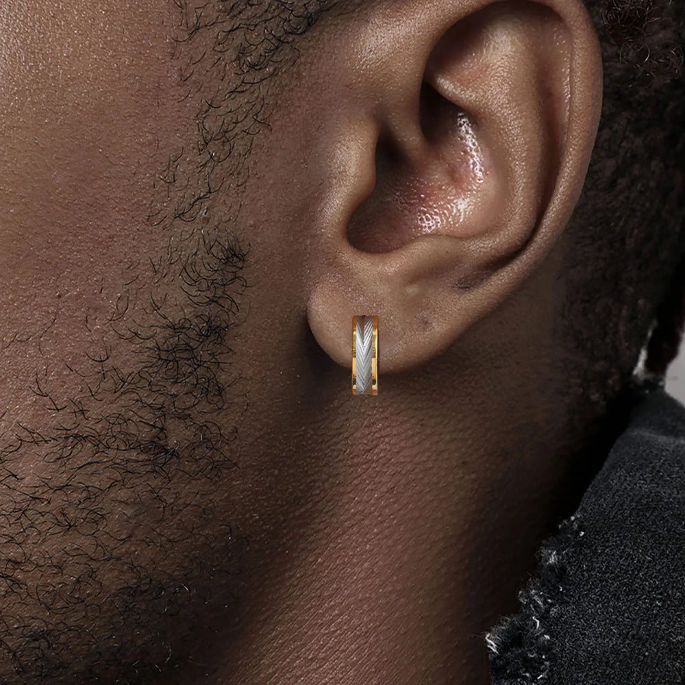 Vnox Stainless Steel Small Hoop Earrings for Men Women | Stylish Two-Tone Metal Huggie close-up view