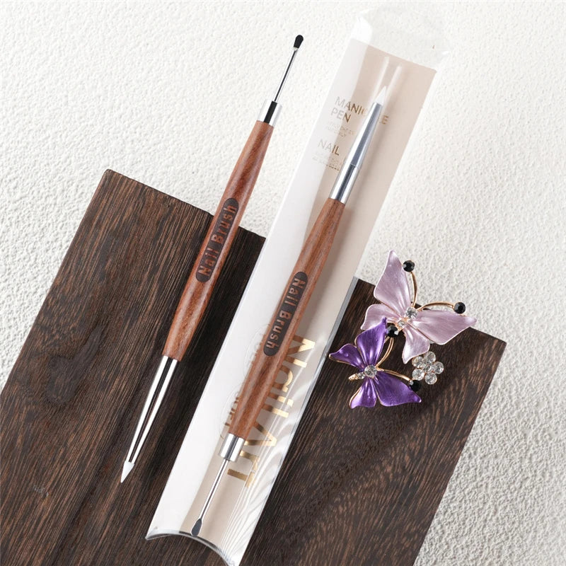 1/2Pcs Double Head Nail Art Brush Silicone Spatula Poly Nail Gel Pen Manicure Tip Exte close-up view