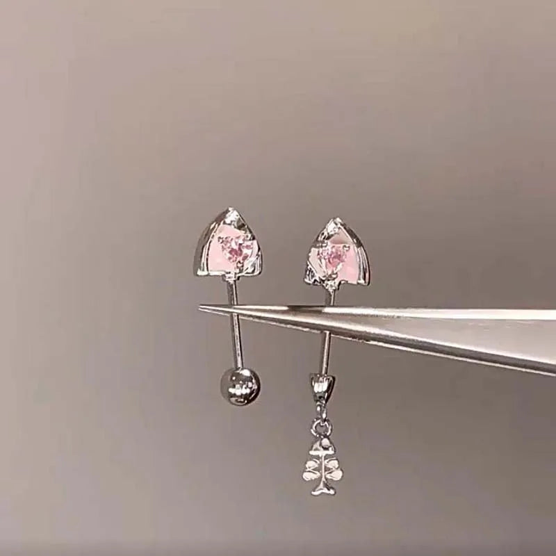 Stainless Steel Pink Zircon Ear Bone Nail for Women Sweet Cute Metal Geometric Pers additional angle