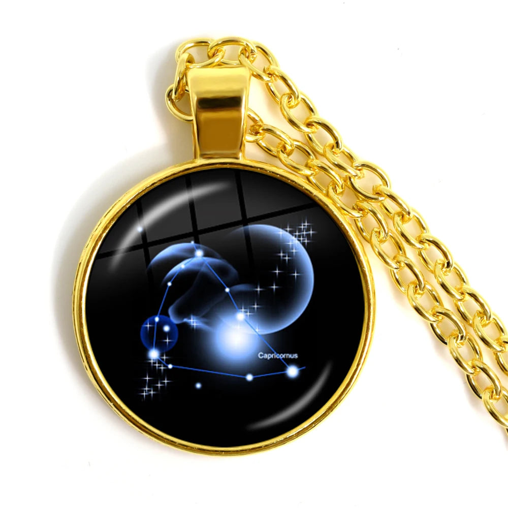 Zodiac Necklace Silver Plated | 12 Constellation Pendant Jewelry close-up view
