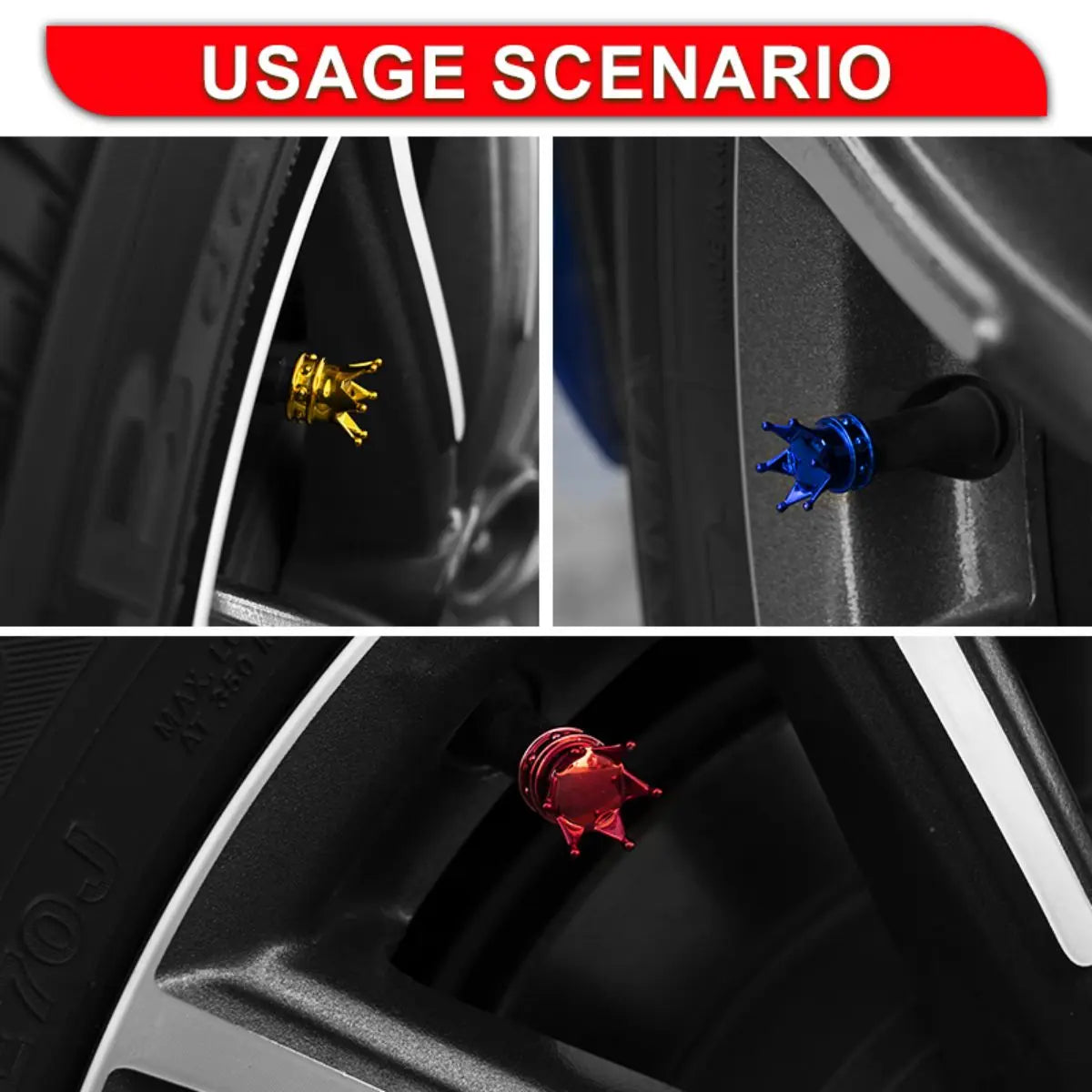 Universal Crown 4 PCS Car Wheel Tire Valve Caps Tyre Rim Stem Covers Airdust For Car Acc detail view