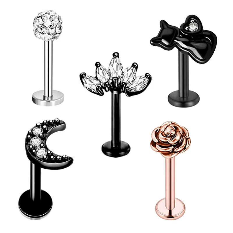5pcs Tragus Stud Earring Set | Heart CZ Cartilage Piercing Jewelry close-up view