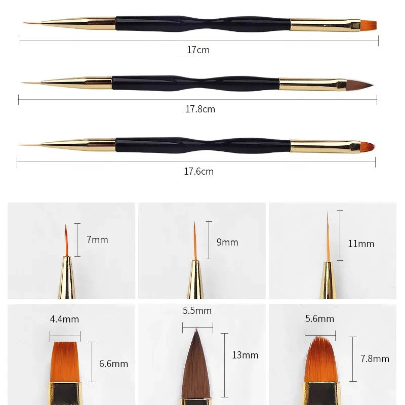 3pcs/Set Acrylic French Stripe Nail Art Line Painting Pen 3D Tips Manicure slim Lin additional angle