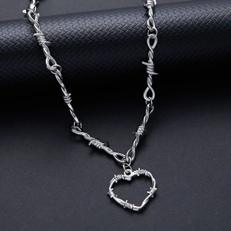 Barbed Wire Choker Necklace | Gothic Punk Thorns Chain for Women close-up view