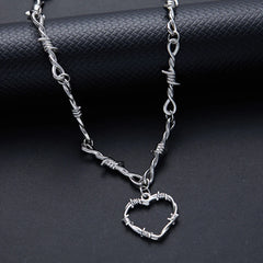 Barbed Wire Choker Necklace | Gothic Punk Thorns Chain for Women close-up view