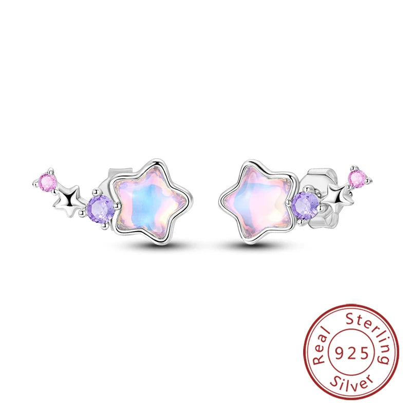 925 Stainless Steel Stud Earrings For Women Girls Simple Flower Bow Star Moon Zircon alternate view