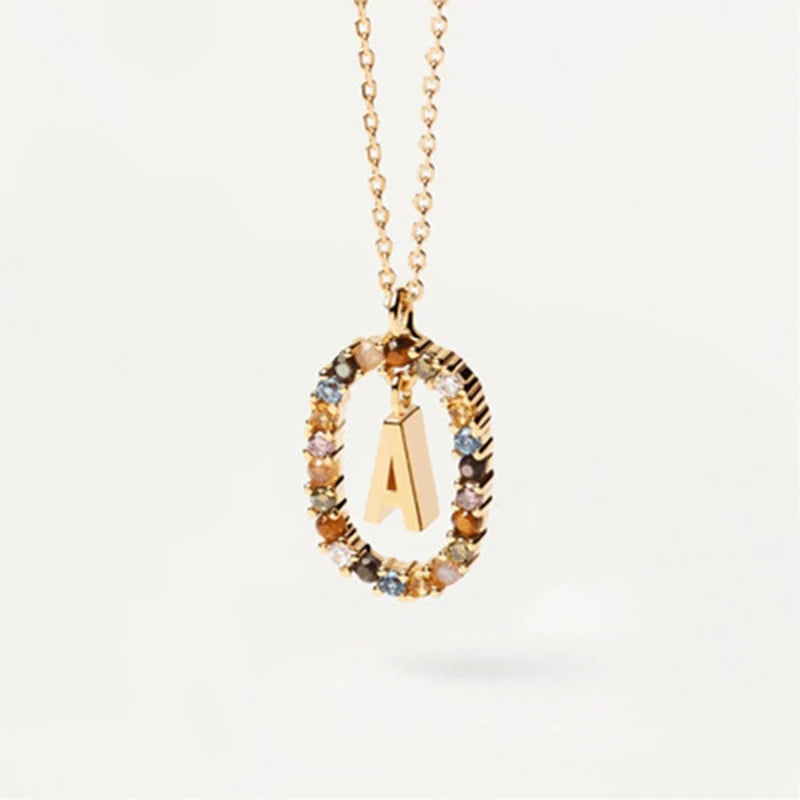 925 Sterling Silver Gold Initial Necklace | Personalized Letter Pendant with Zircon additional angle