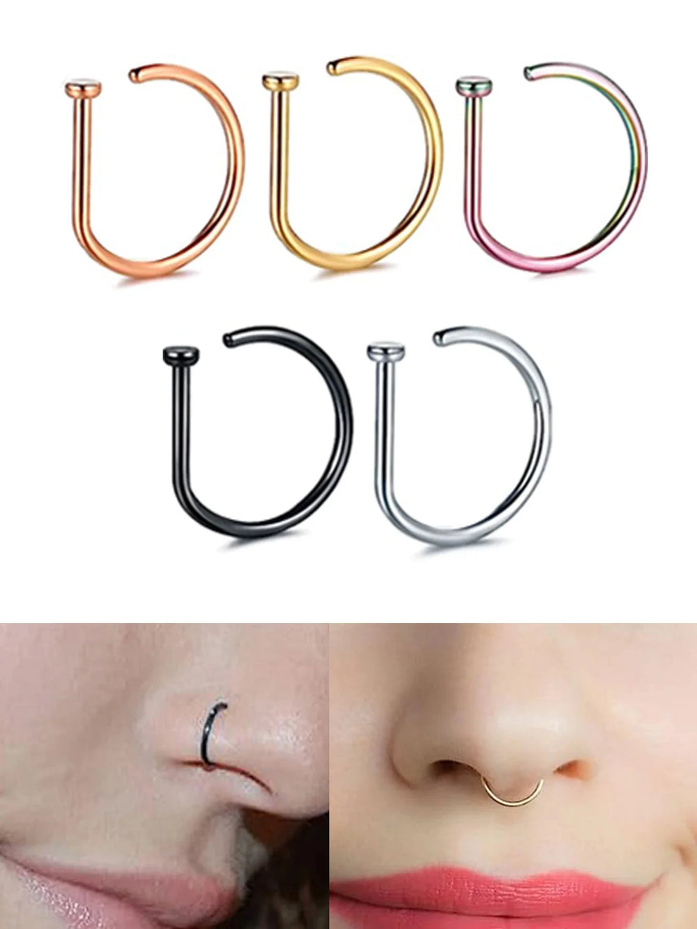 Stainless Steel Ring Nostril Body Jewelry New Curved Barbells Fake Nose Piercing D Sh alternate view