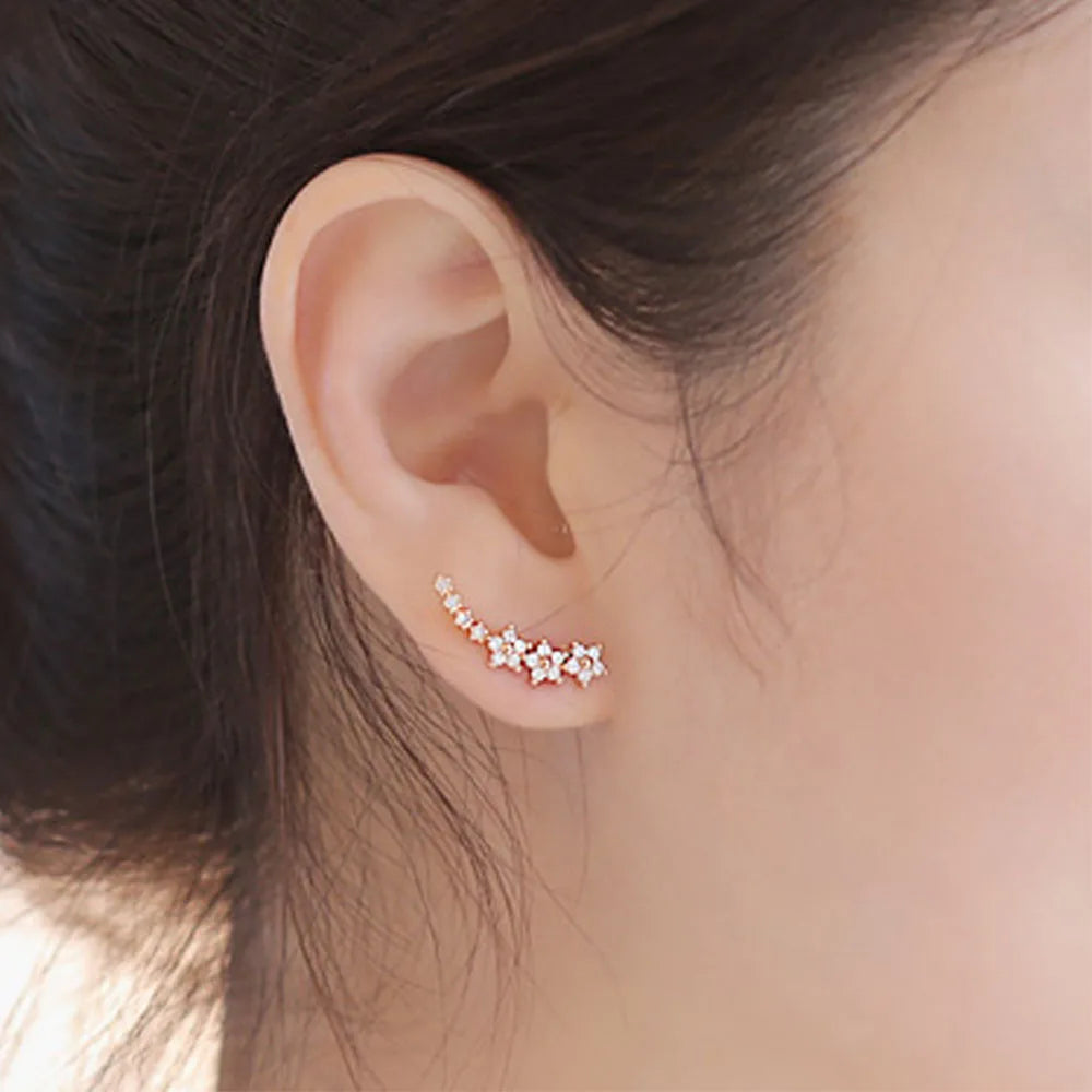 925 Silver Moissanite Climber Earrings | 7 Star Crawler Stud Ear Cuff additional angle
