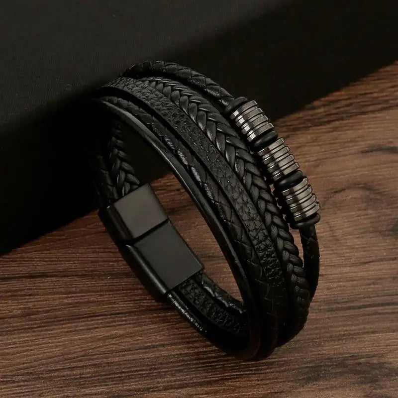 Classic Men's Leather Bracelet New Style Hand-woven Multi-layer Combination Accesso additional angle