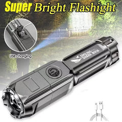 High Power LED Flashlight USB Rechargeable | Portable Zoomable Torch for Camping