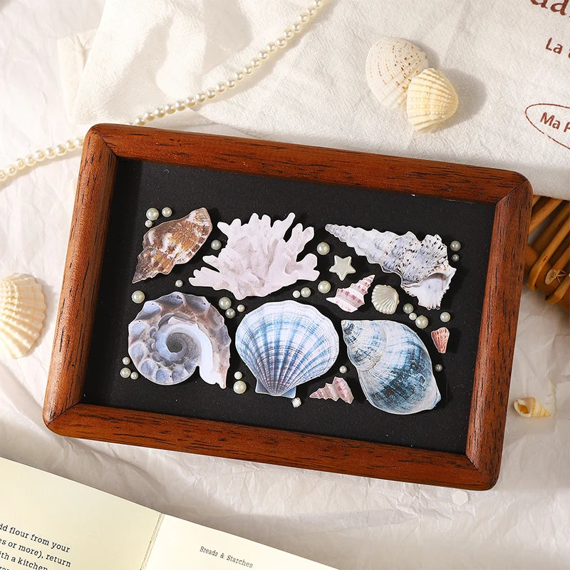 Journal GO 30pcs Vintage Conch Shell Sticker Scrapbooking Marine Life Stationery Stick close-up view