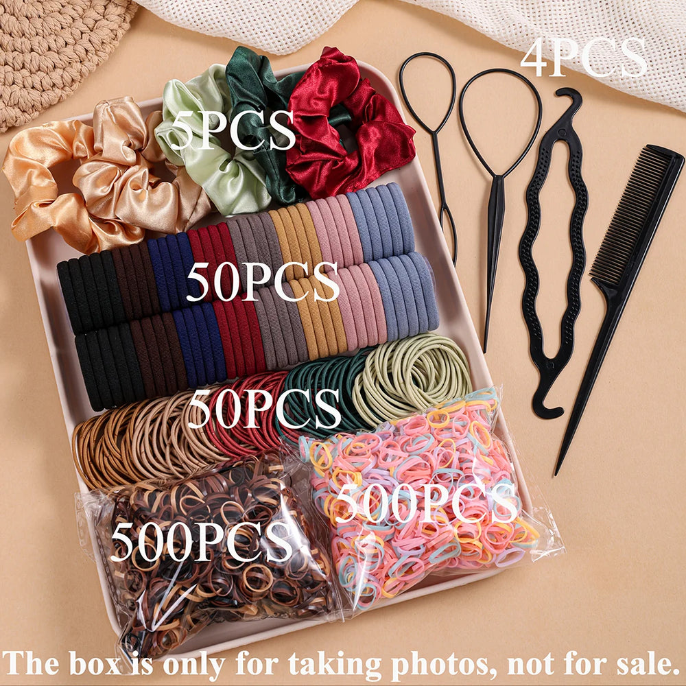 Women Dark Hair Set Elastic Seamless Ponytail Scrunchies Small Rubber Bands Hair Ti additional angle