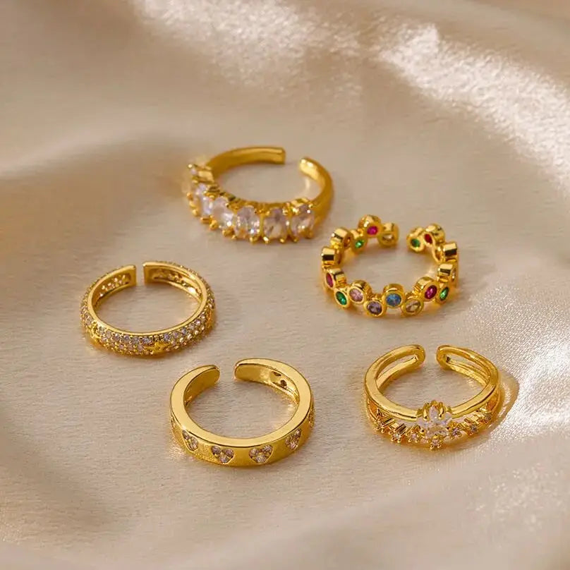 Zircon Geometric Heart Rings For Women Stainless Steel Gold Color Wedding Ring Luxury alternate view