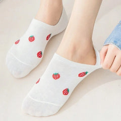 Cherry Print No-Show Boat Socks | Women's Thin Breathable Summer Socks detail view