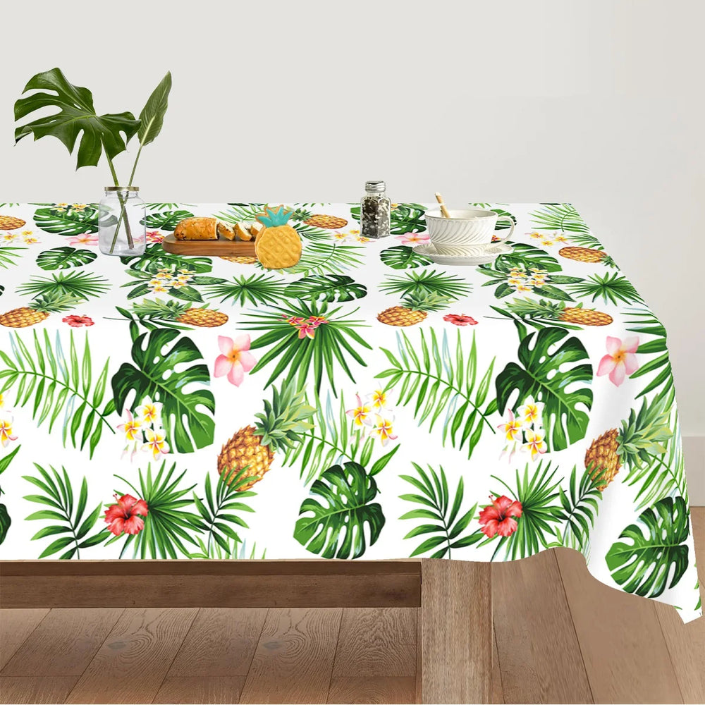 Tropical Hawaiian Party Tablecloth and Candy Bags Set | Flamingo Summer Decor close-up view