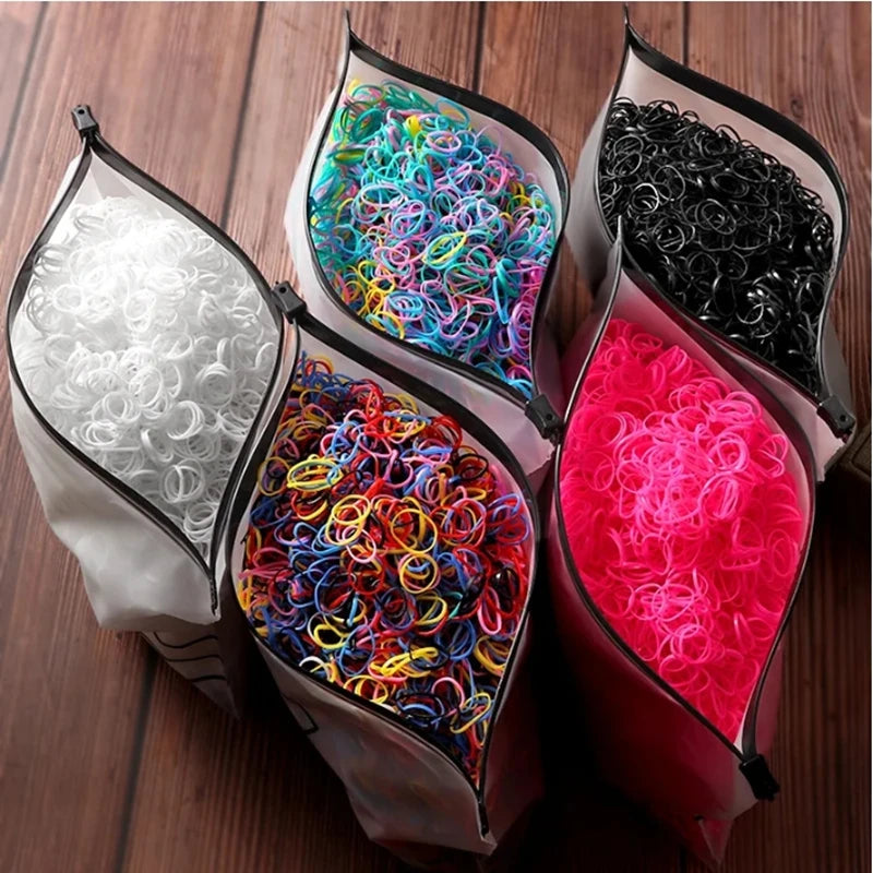 500/1000/2000pcs Girls Colourful Disposable Rubber Band Hair Ties Headband Children Ponytail Holder